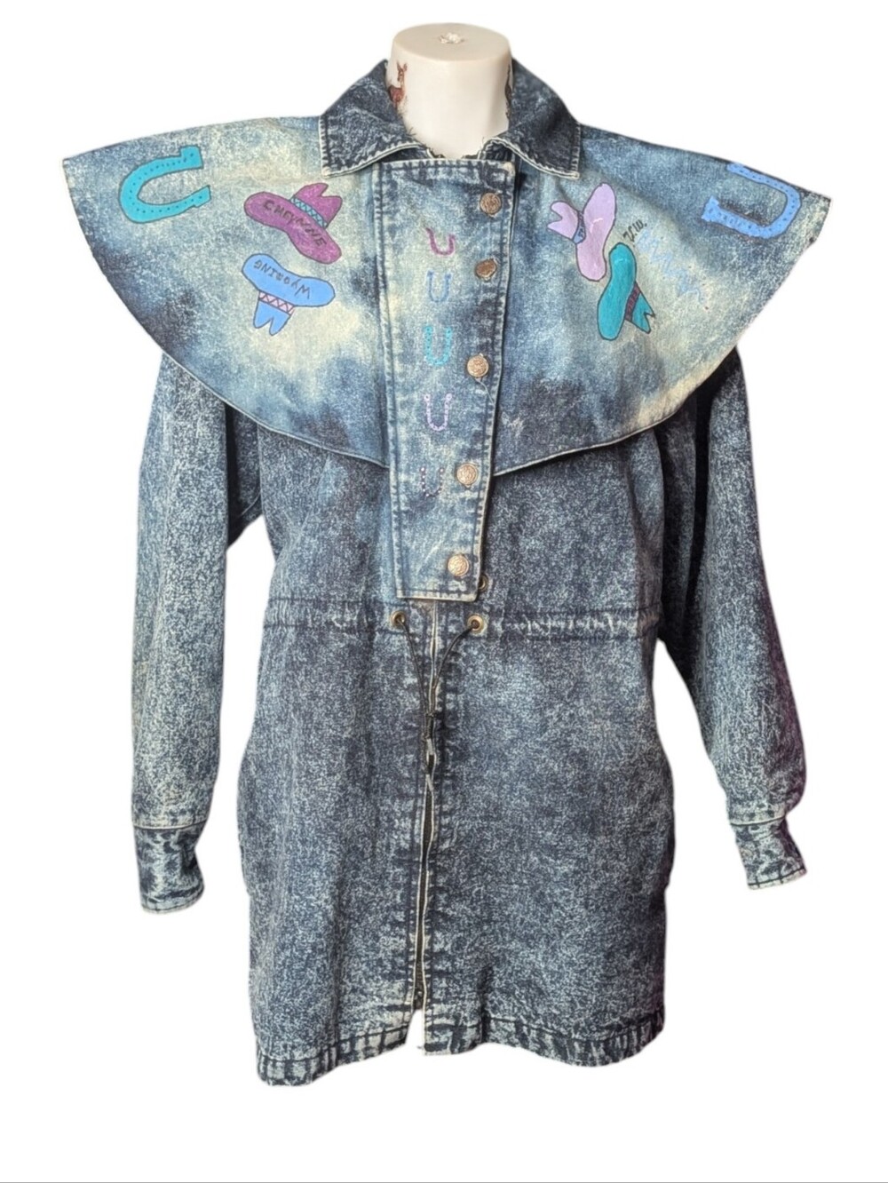 Vintage HAND PAINTED UNISEX Denim Duster Jacket - ONE OF A KIND